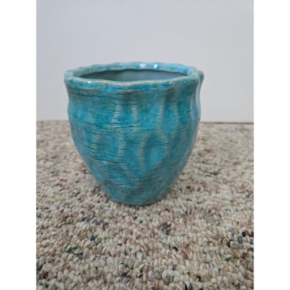 Other - Artsy Aqua Blue Ceramic Flower Pot Succulent Planter Home Decor Crackle Glaze